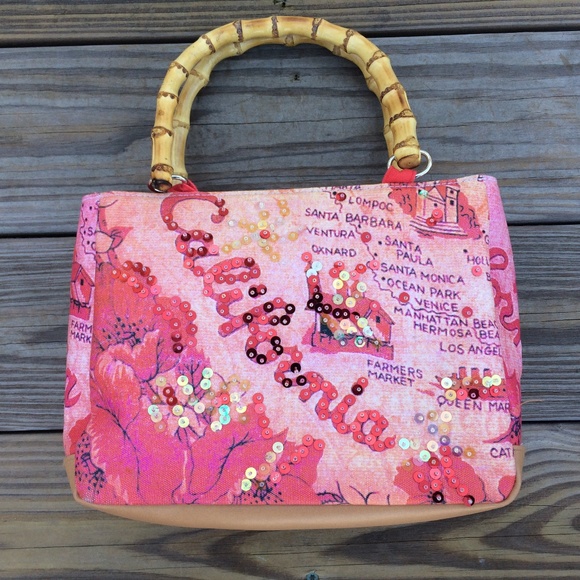 Handbags - California Women Handbag Pink with Sequins Bamboo